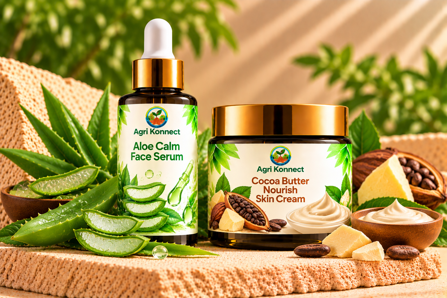 Value combo pack with 2 products: Aloe Calm Face Serum, Cocoa Butter Nourish Skin Cream.