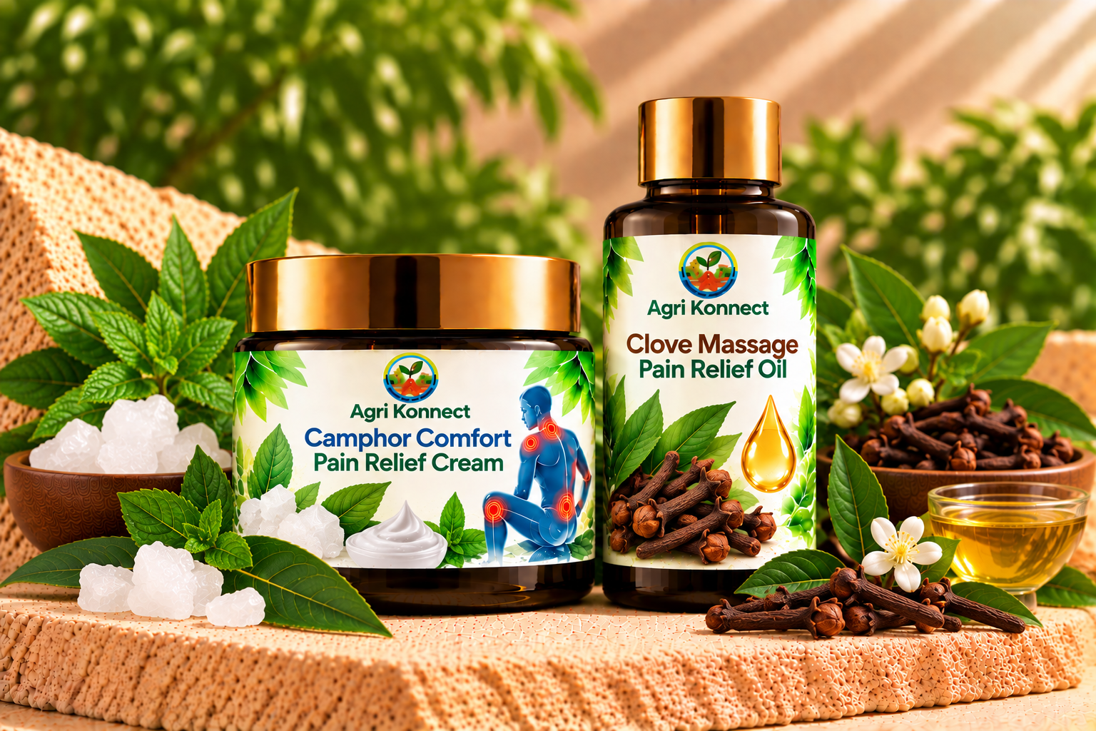 Value combo pack with 2 products: Camphor Comfort Pain Relief Cream, Clove Massage Pain Relief Oil.