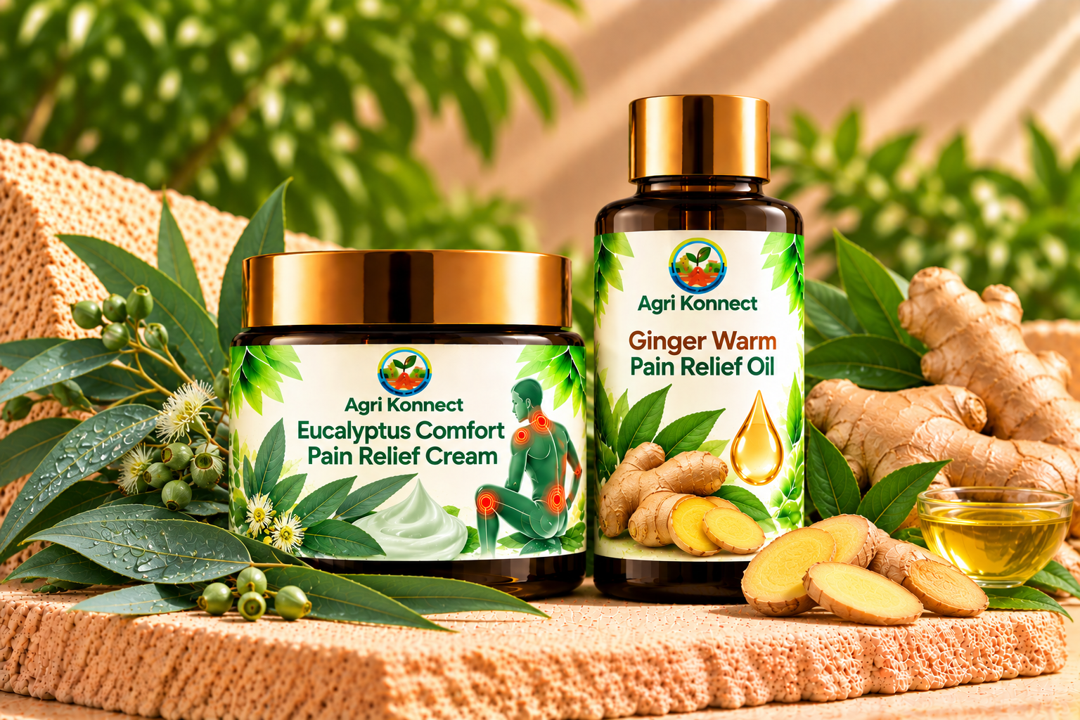 Eucalyptus Comfort Pain Relief Cream + Ginger Warm Pain Relief Oil
