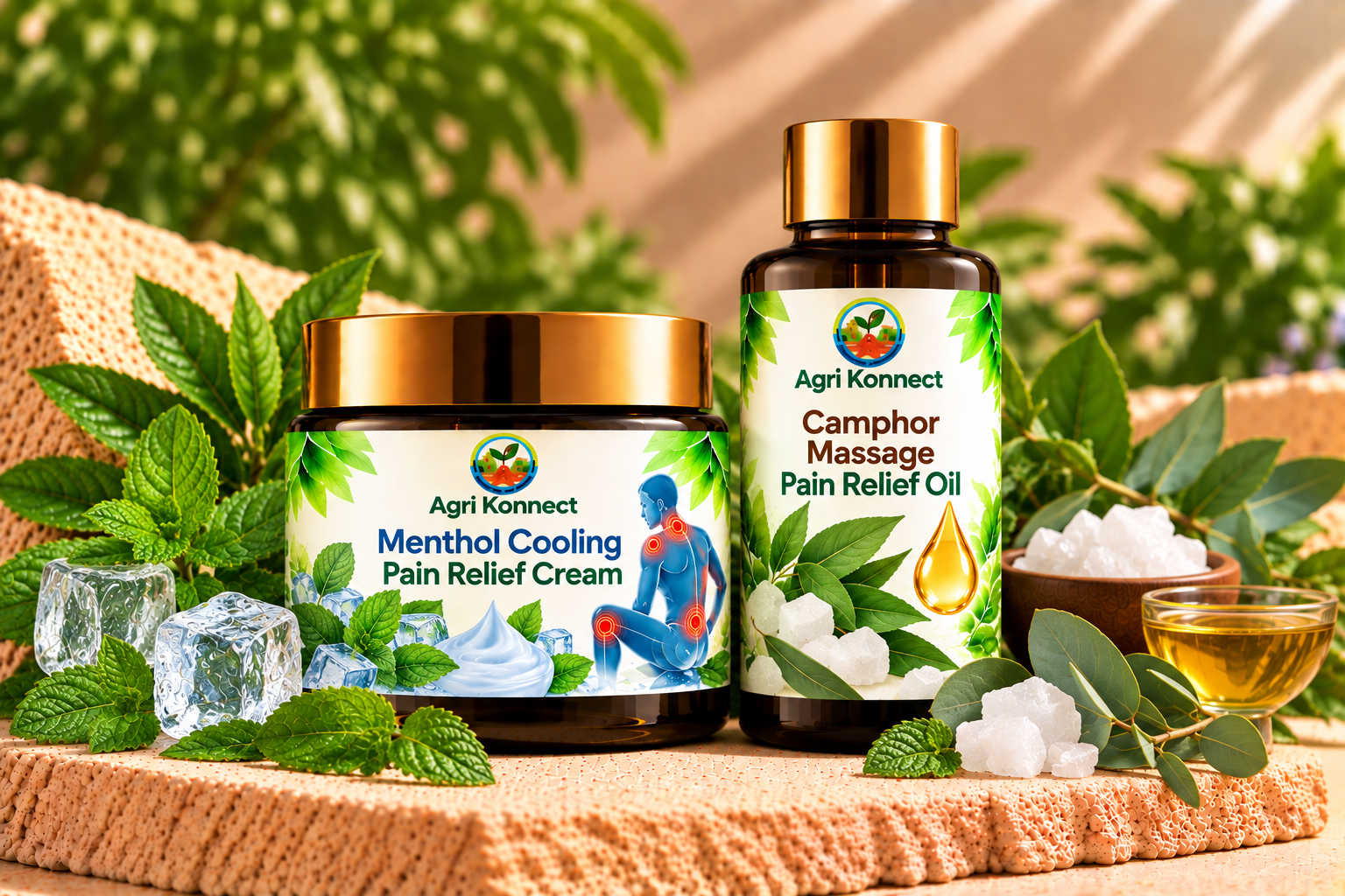 Menthol Cooling Pain Relief Cream + Camphor Massage Pain Relief Oil