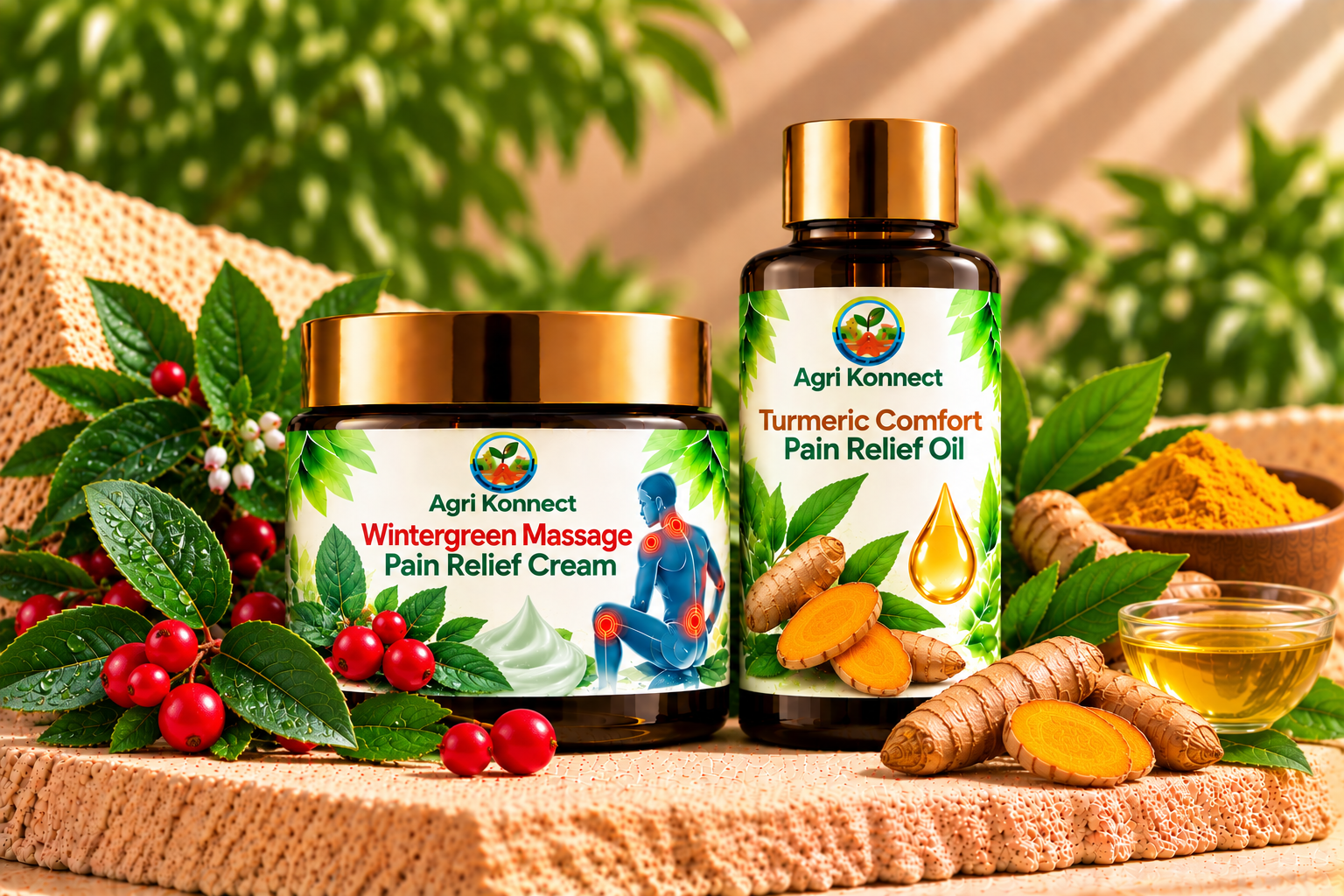 Wintergreen Massage Pain Relief Cream + Turmeric Comfort Pain Relief Oil